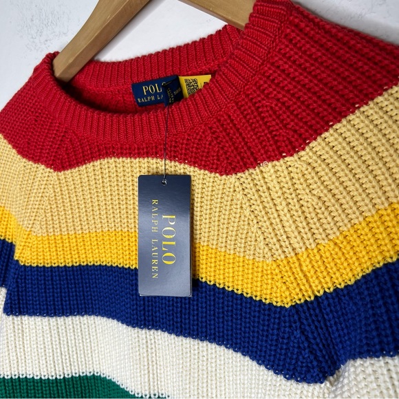 NWT Polo Ralph Lauren Stripe Chunky Knit Cotton Sweater Textured 3D Knit Sz S - Picture 7 of 11